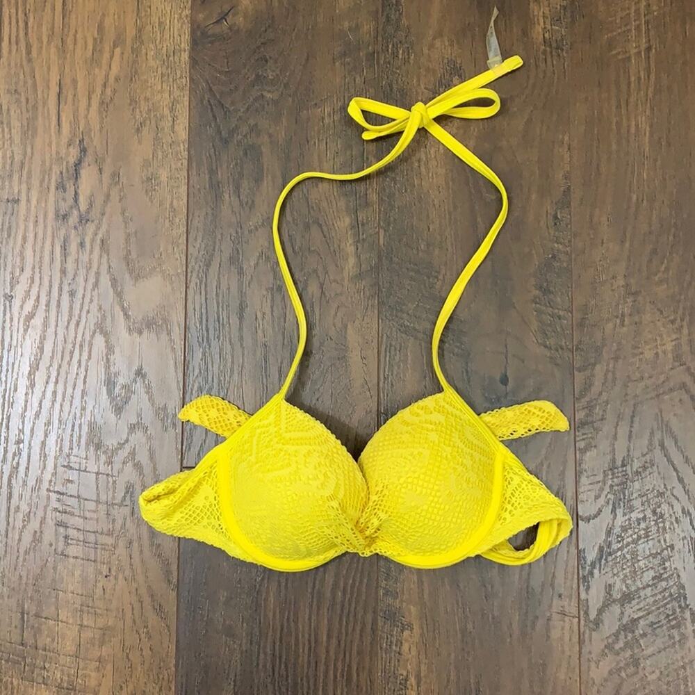 Aerie Brooke Molded Cup Mesh Yellow String Bikini Top